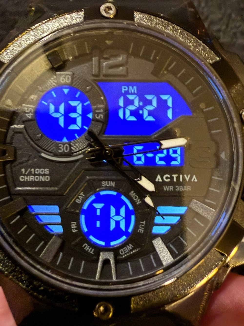 Activa Men’s Black Watch with Blue Digital Accents